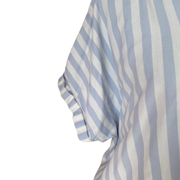 Universal Thread Striped Light Blue Folded Sleeve Button Down Short Sleeve Top - Picture 5 of 8